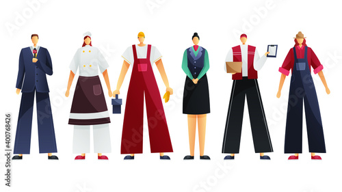 Set of six professions. Set of cartoon people of different professions, isolated on white background. Vector illustration