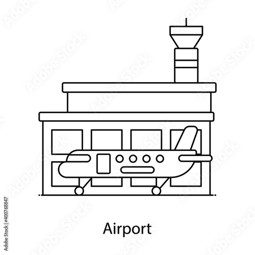 
Airport flat outline icon, landing field, landing place, 

