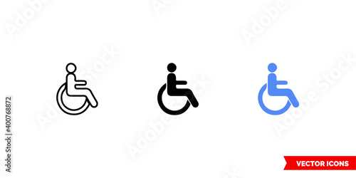 Map symbol wheelchair accessible icon of 3 types color, black and white, outline. Isolated vector sign symbol.