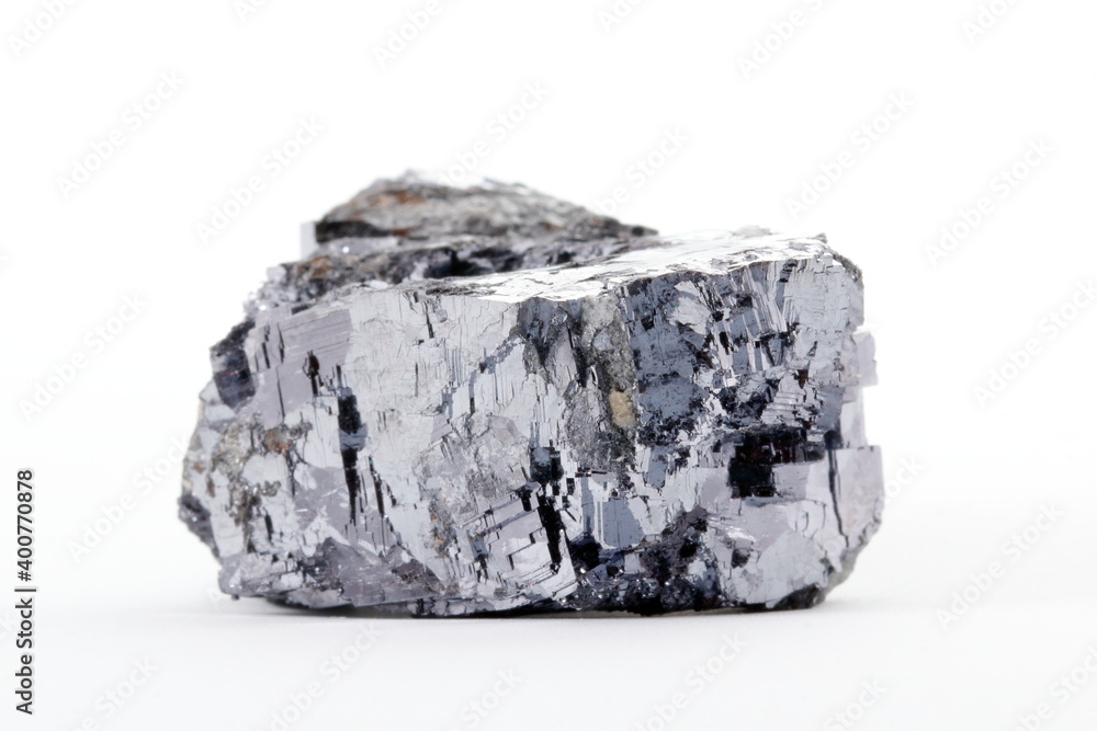 magnetite mineral with white background. iron rock ore