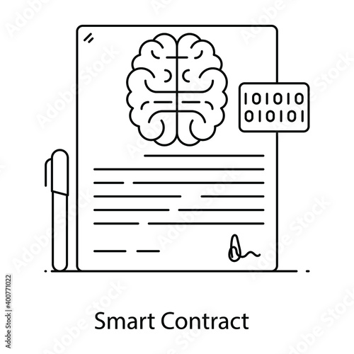 
Smart contract flat outline icon, agreement 
