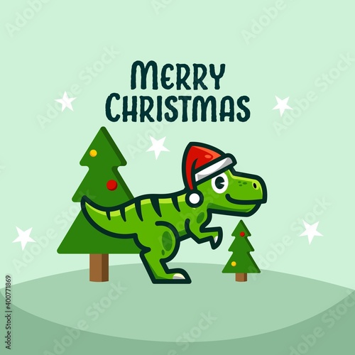 merry Christmas t-rex dinosaur illustration vector concept banner background for banner, advertisement, card