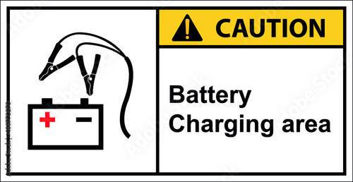 Vector battery charging area Caution sign.