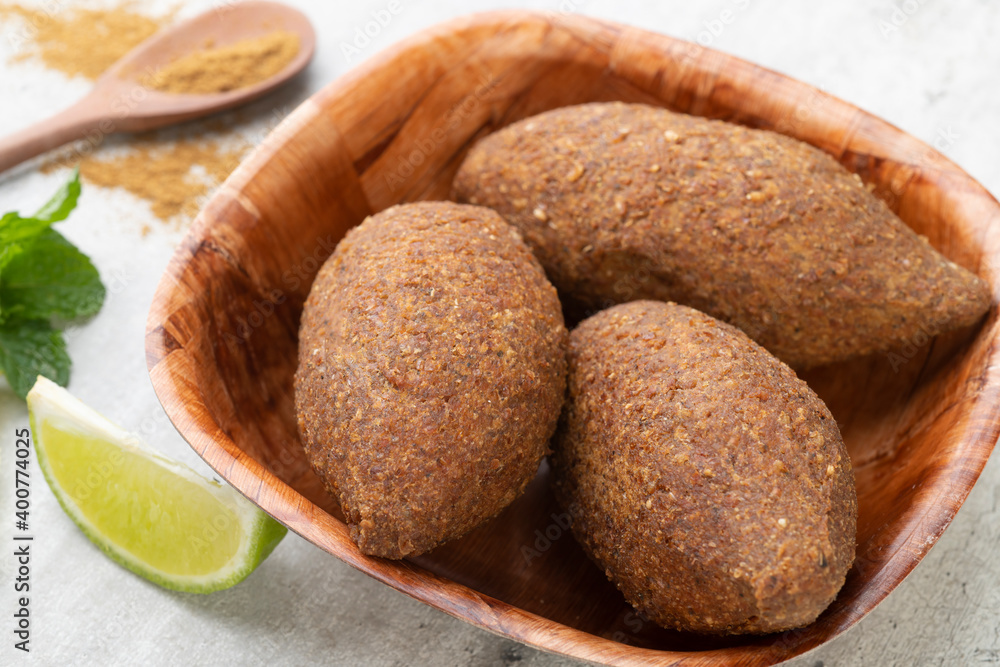 Traditional arabic fried kibbeh. Typical brazilian snack Traditional arabic fried kibbeh. Typical brazilian snack
