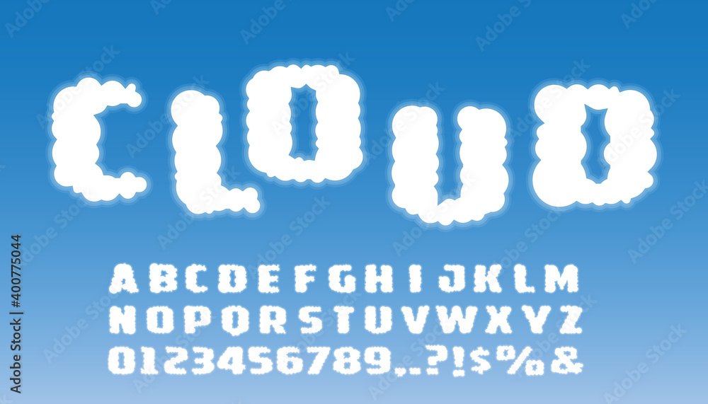 Fototapeta premium Alphabet set of symbols in the form of cartoon cloud. 