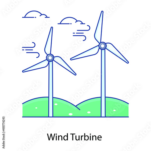 
Wind turbine flat outline icons, aerogenerators

