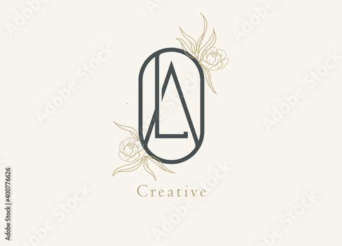 Abstract Initial A and L Logo, Monogram with floral frame, usable for brand, card and invitation, logo design template element,vector illustration