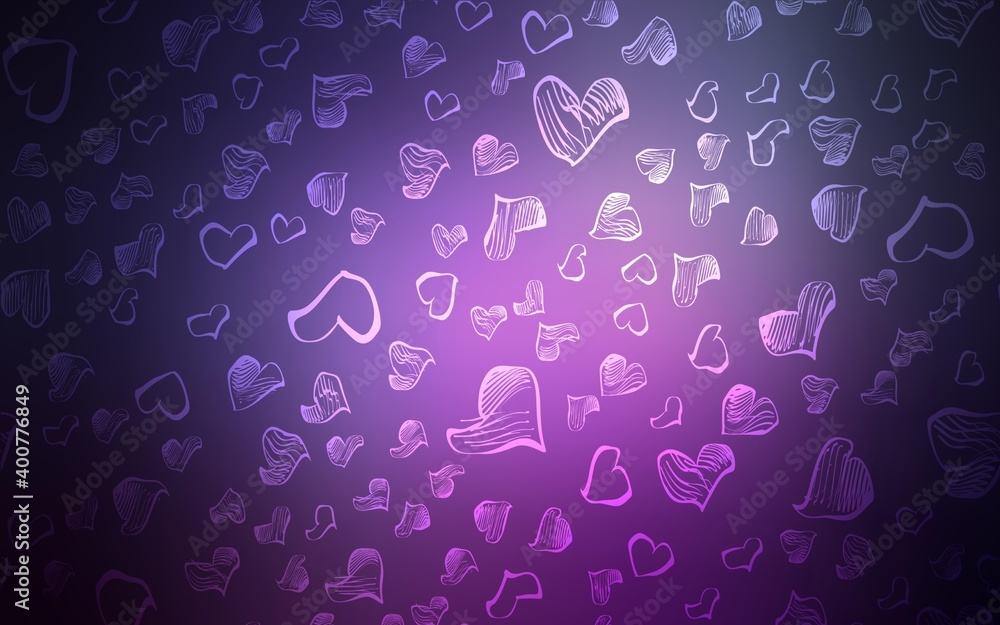 Dark Purple, Pink vector template with doodle hearts.