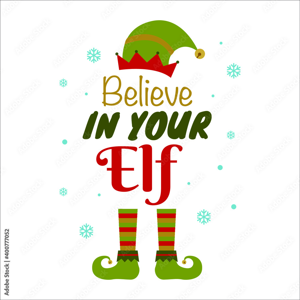 Naklejka premium Merry Christmas Lettering Quotes Text Art Decorations Elf Snow