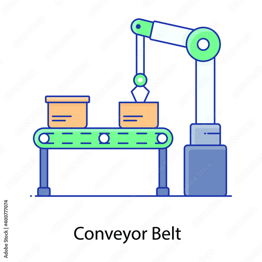 
Conveyor belt flat outline icon, cargo transporter 
