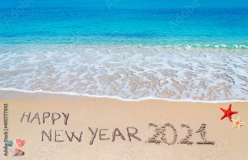 happy new year 2021 on the beach