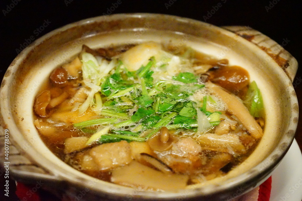きりたんぽ鍋 秋田県 日本 - Rice Stick Hot Pot (Kiritanpo Nabe), Japanese local food きりたんぽ鍋 秋田県 日本 - Rice Stick Hot Pot (Kiritanpo Nabe), Japanese local food