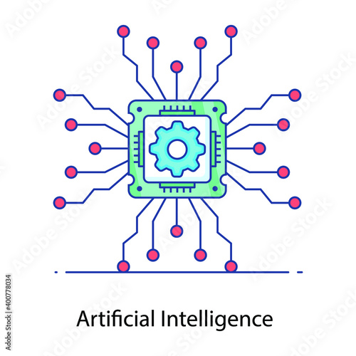 
Artificial intelligence flat outline icon, information sense
