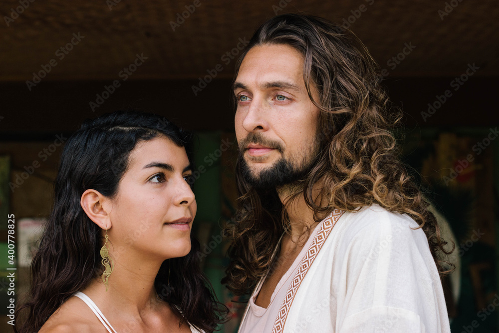 Fototapeta premium International american mexican couple with beautiful different appearances
