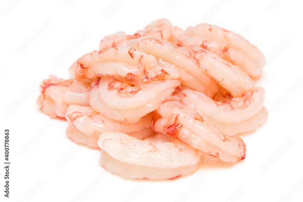 Raw peeled Argentinian Red Shrimp isolated on a white studio background. Raw peeled Argentinian Red Shrimp isolated on a white studio background.