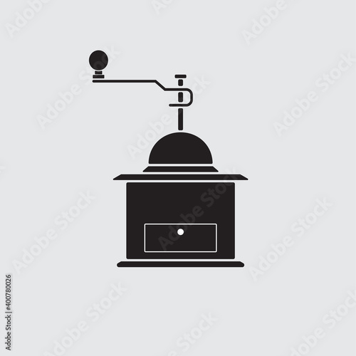 Coffee grinder icon. Coffee grinder label. Coffee grinder symbol. Coffee grinder silhouette 