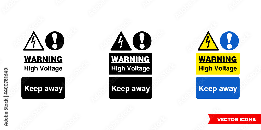 Warning high voltage keep away icon of 3 types color, black and white, outline. Isolated vector sign symbol. - obrazy, fototapety, plakaty 