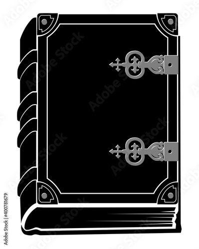 Ancient Book Silhouette, Hard Bound Cover with Locket