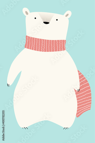 Illustration of cute polar bear in a scarf