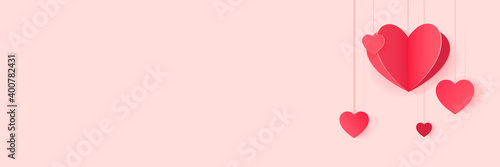 Hero web banner with hanging hearts and blank copy space.