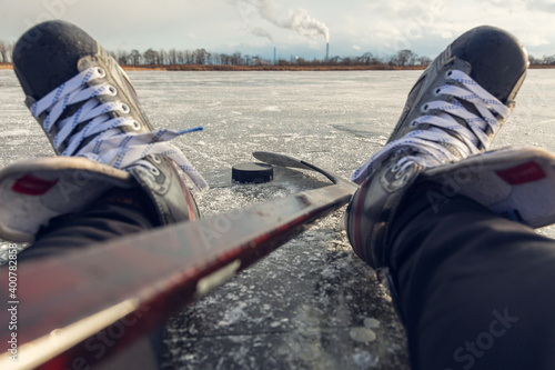 Canvas Print スケート，アイスホッケー，屋外リンク