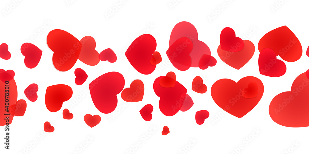 Seamless line with scattered hearts for package decoration, banner design, framing and edging.