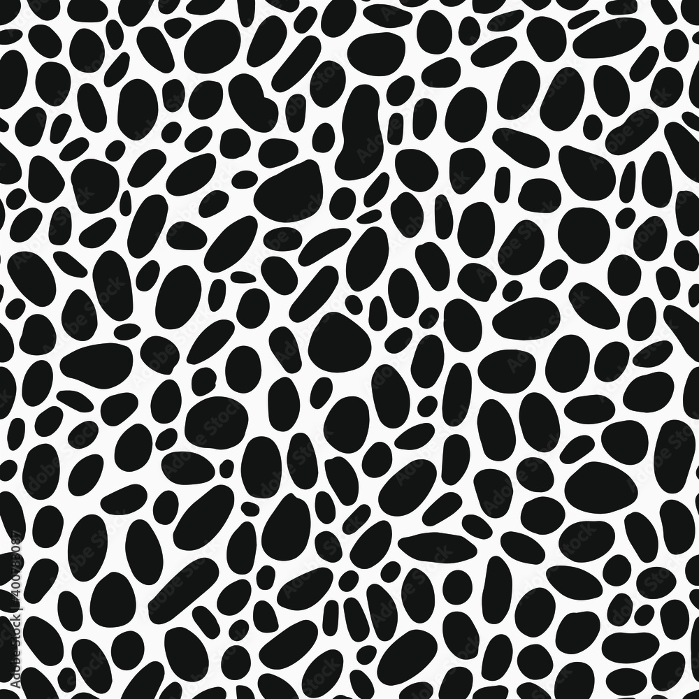 Randomly placed round elements to seamless pattern. Black and white dots like leo all over graphic. Randomly placed round elements to seamless pattern. Black and white dots like leo all over graphic.