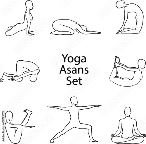 Vector set of shapes of yoga poses and asanas. Lotus