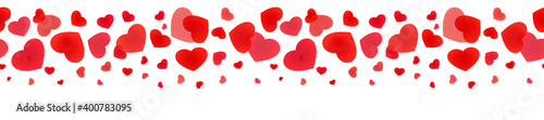 Decorative rain of hearts. Seamless panoramic banner of falling hearts