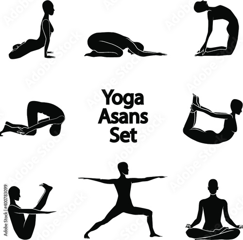 Vector set of shapes of yoga poses and asanas. Lotus