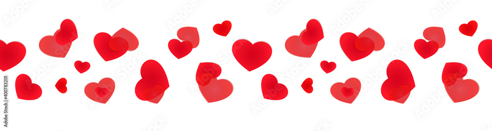 Seamless heart web banner. Decorative framing line with scattered hearts. Seamless heart web banner. Decorative framing line with scattered hearts.