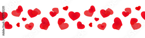 Seamless heart web banner. Decorative framing line with scattered hearts.