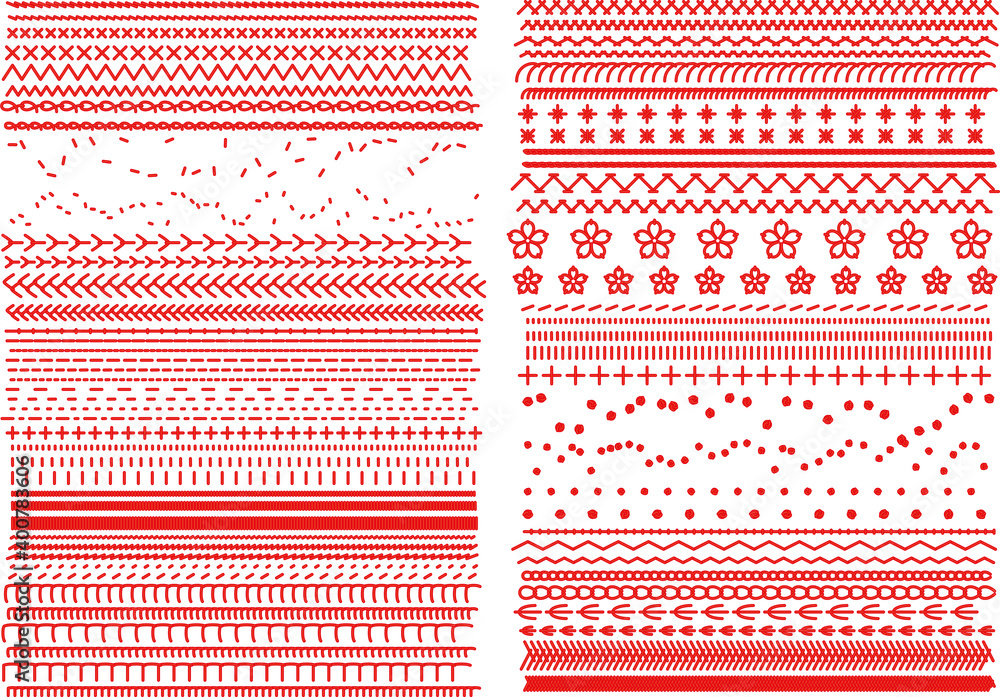 刺繍 ステッチ Illustrator用ブラシ素材セット Stock Vector Adobe Stock