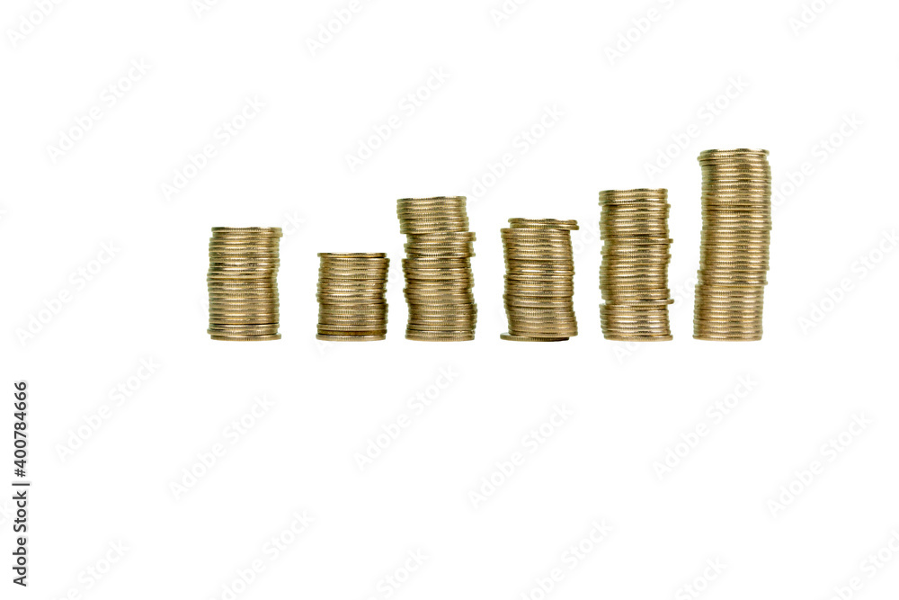 Several stacks of coins isolated on white background Several stacks of coins isolated on white background