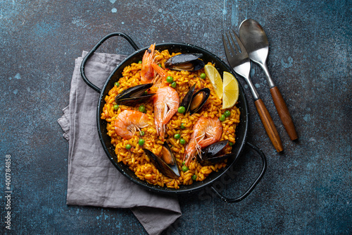 Traditional Spanish seafood paella