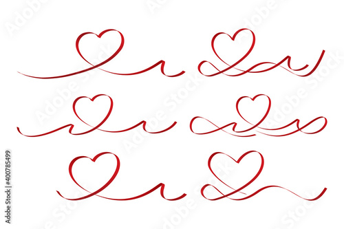 red ribbon heart on white background. valentines day concept. vector illustration