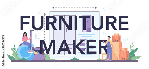 Wooden furniture maker or designer typographic header. Wood furniture