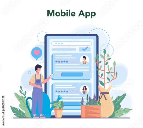 Gardener online service or platform. Idea of horticultural designer
