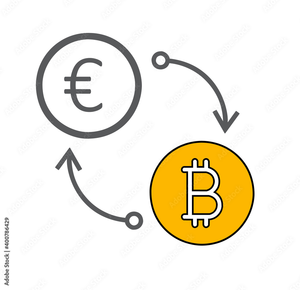 Flat icon of currency exchange Euro to bitcoin isolated on white background Flat icon of currency exchange Euro to bitcoin isolated on white background