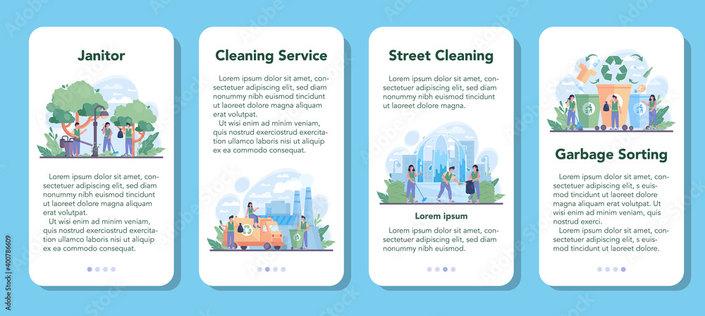 Cleaning service or company mobile application banner set.