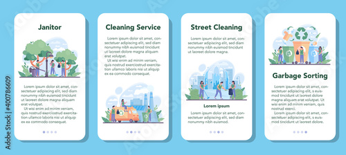 Cleaning service or company mobile application banner set.