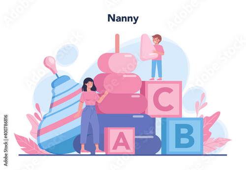 Babysitter service or nanny agency concept. In-home babysitter