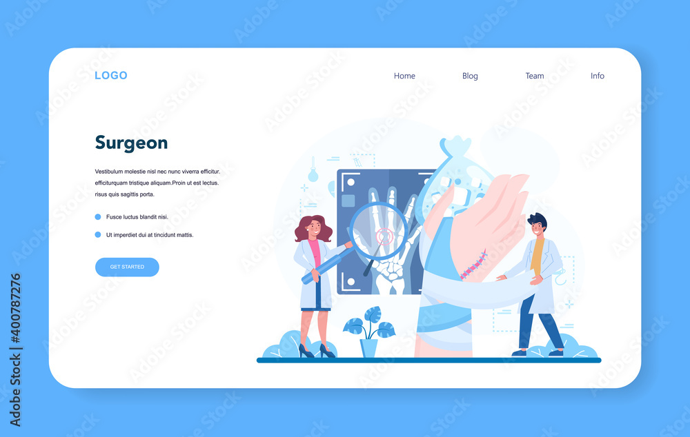 Surgeon web banner or landing page. Doctor performing medical Surgeon web banner or landing page. Doctor performing medical