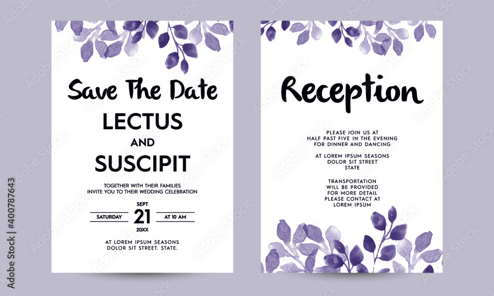 Floral wedding invitation card template design. Pastel vintage theme vector illustration.