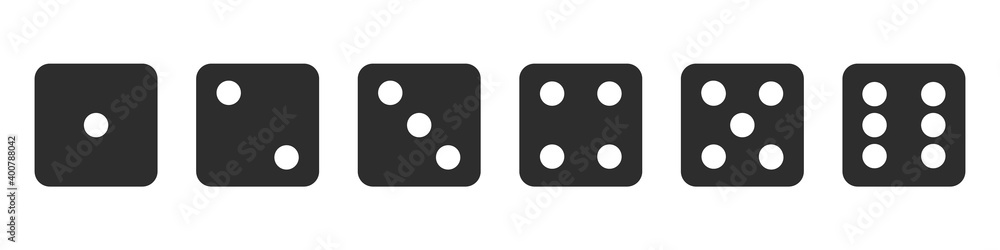Set of game cubes isolated on white background, dice simple icons Set of game cubes isolated on white background, dice simple icons