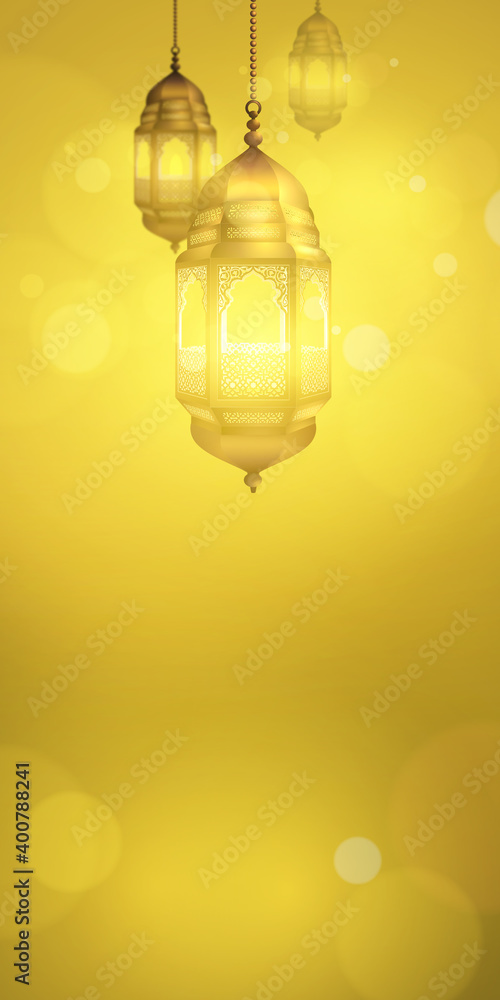 Obraz premium ramadan kareem lantern candle vertical eid mubarek background