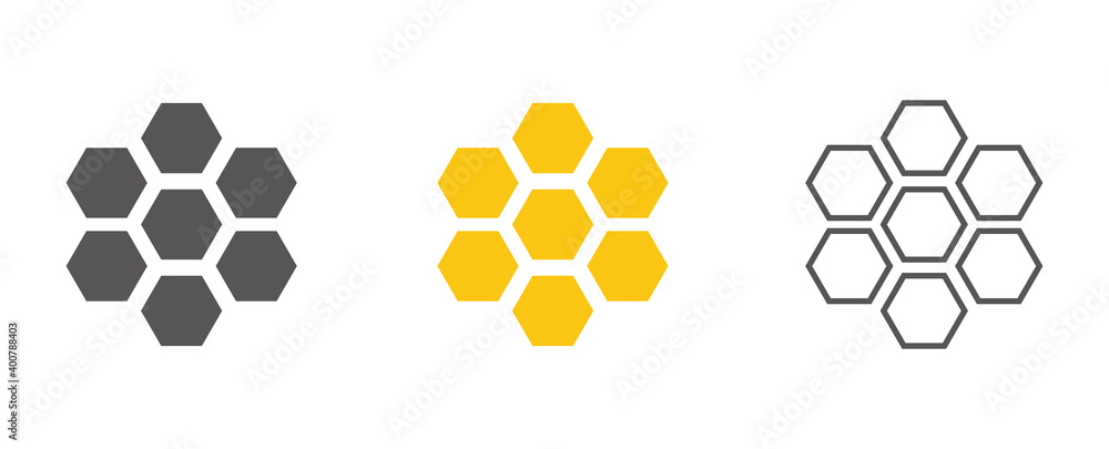 Honeycomb set vector illustration isolated on the white background. Honeycomb set vector illustration isolated on the white background.