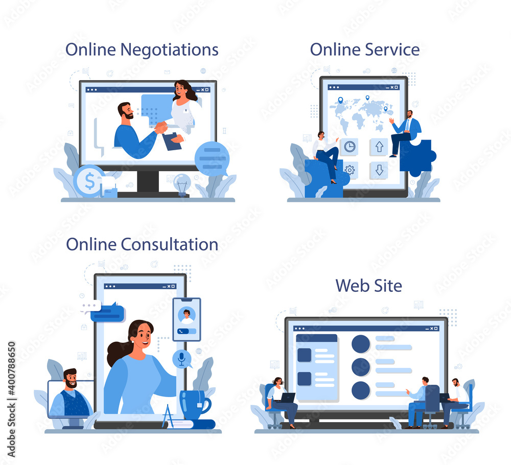 Business negotiations online service or platform set. Business planning Business negotiations online service or platform set. Business planning