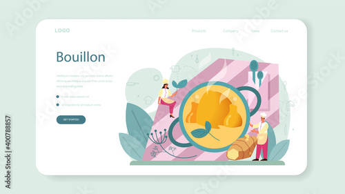 Chicken soup web banner or landing page. Tasty meal and ready