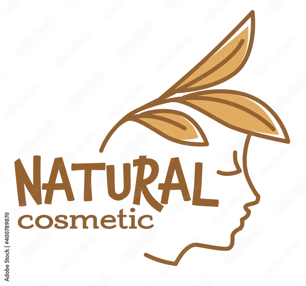 Fototapeta premium Natural cosmetic product, leaves and girl profile